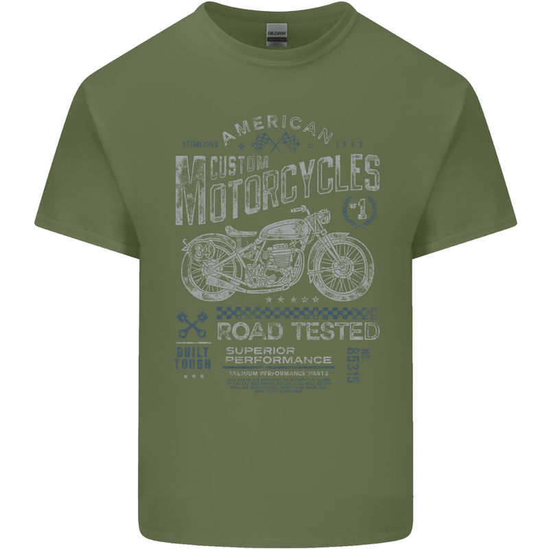 American Custom Motorcycles Motorbike Biker Mens Cotton T-Shirt Tee Top Military Green
