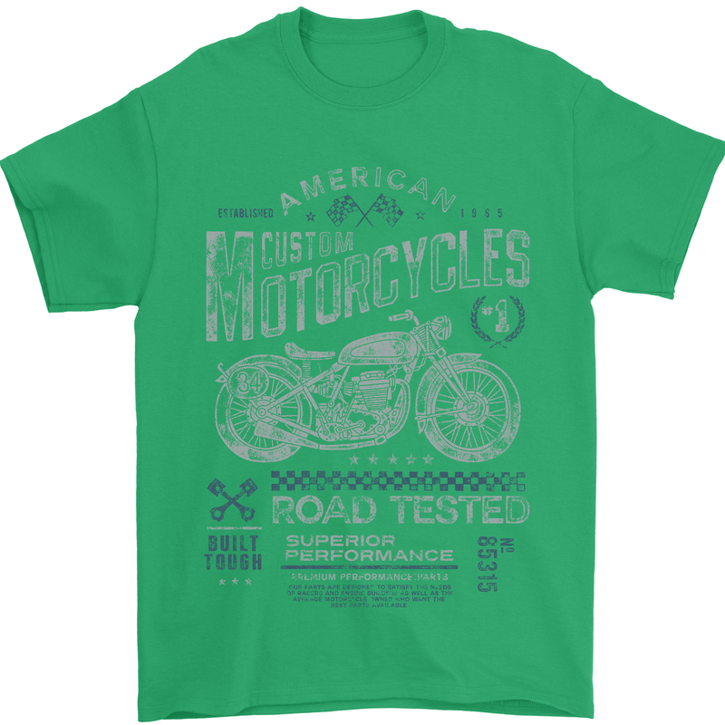 American Custom Motorcycles Motorbike Biker Mens T-Shirt Cotton Gildan Irish Green