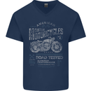 American Custom Motorcycles Motorbike Biker Mens V-Neck Cotton T-Shirt Navy Blue