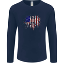 American Eagle Flag 4th of July USA Mens Long Sleeve T-Shirt Navy Blue