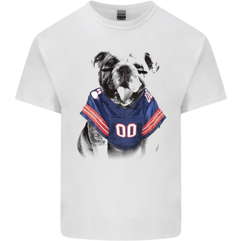 American Football Bulldog With Tattoos Mens Cotton T-Shirt Tee Top White