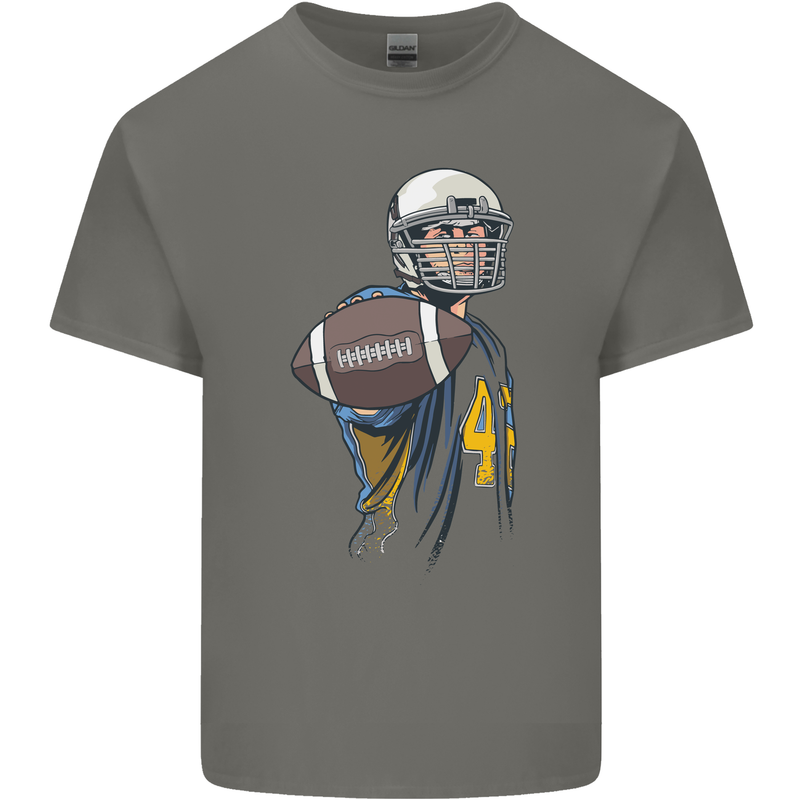 American Football Player Holding a Ball Mens Cotton T-Shirt Tee Top Charcoal