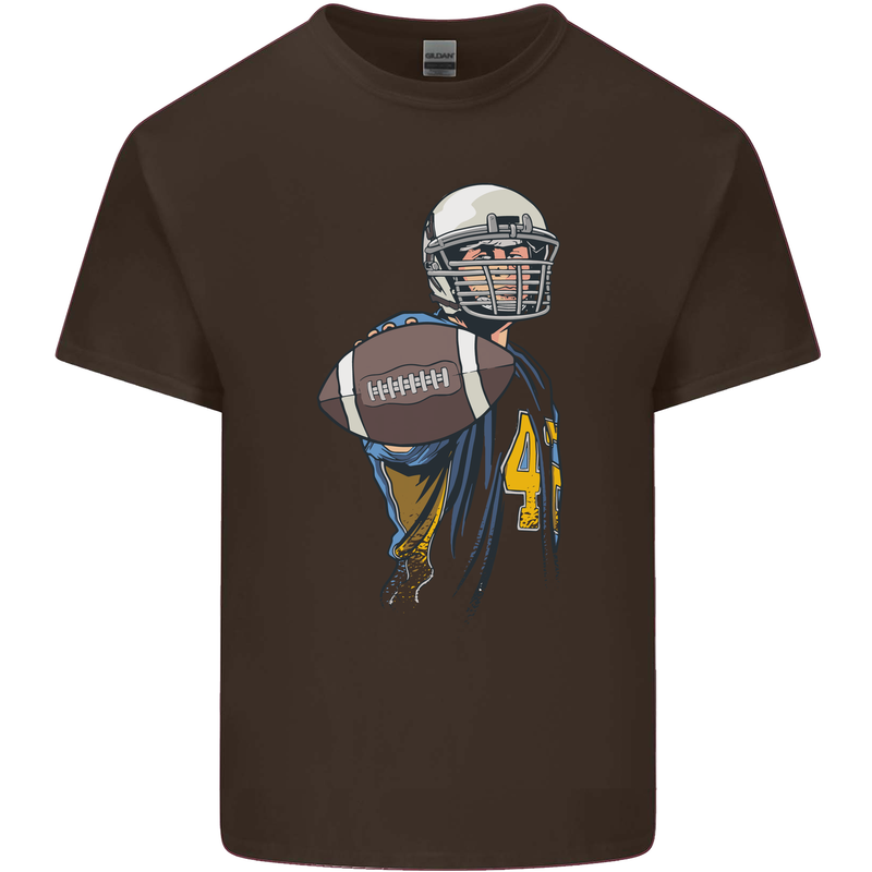 American Football Player Holding a Ball Mens Cotton T-Shirt Tee Top Dark Chocolate