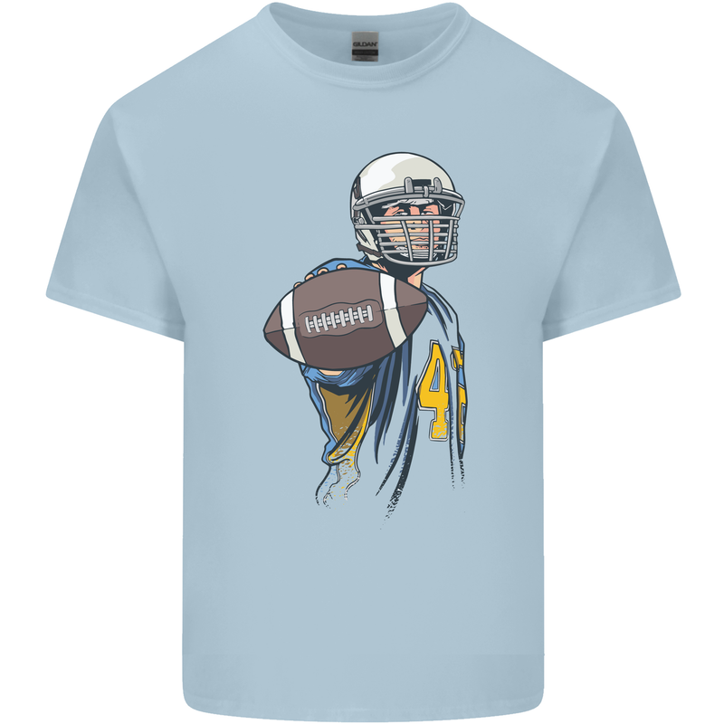 American Football Player Holding a Ball Mens Cotton T-Shirt Tee Top Light Blue