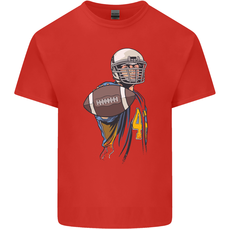 American Football Player Holding a Ball Mens Cotton T-Shirt Tee Top Red