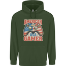 American USA Gamer Video Games Joypad Childrens Kids Hoodie Forest Green