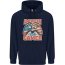 American USA Gamer Video Games Joypad Mens 80% Cotton Hoodie Navy Blue