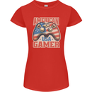 American USA Gamer Video Games Joypad Womens Petite Cut T-Shirt Red