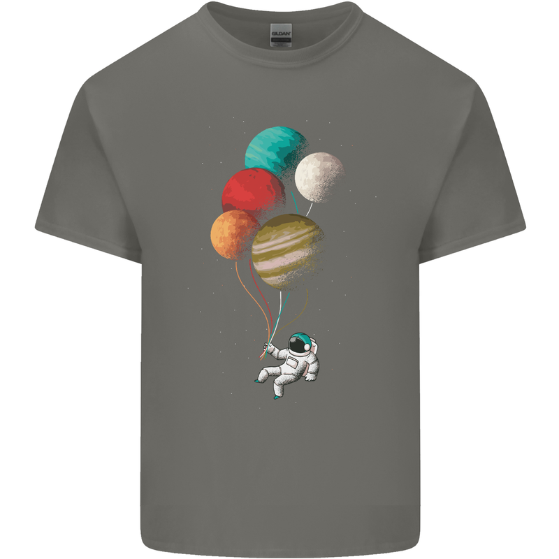 An Astronaut With Planets as Balloons Space Mens Cotton T-Shirt Tee Top Charcoal