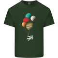 An Astronaut With Planets as Balloons Space Mens Cotton T-Shirt Tee Top Forest Green