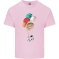 An Astronaut With Planets as Balloons Space Mens Cotton T-Shirt Tee Top Light Pink