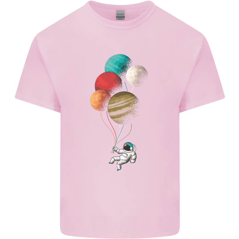 An Astronaut With Planets as Balloons Space Mens Cotton T-Shirt Tee Top Light Pink