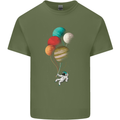 An Astronaut With Planets as Balloons Space Mens Cotton T-Shirt Tee Top Military Green
