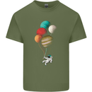 An Astronaut With Planets as Balloons Space Mens Cotton T-Shirt Tee Top Military Green