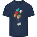 An Astronaut With Planets as Balloons Space Mens Cotton T-Shirt Tee Top Navy Blue