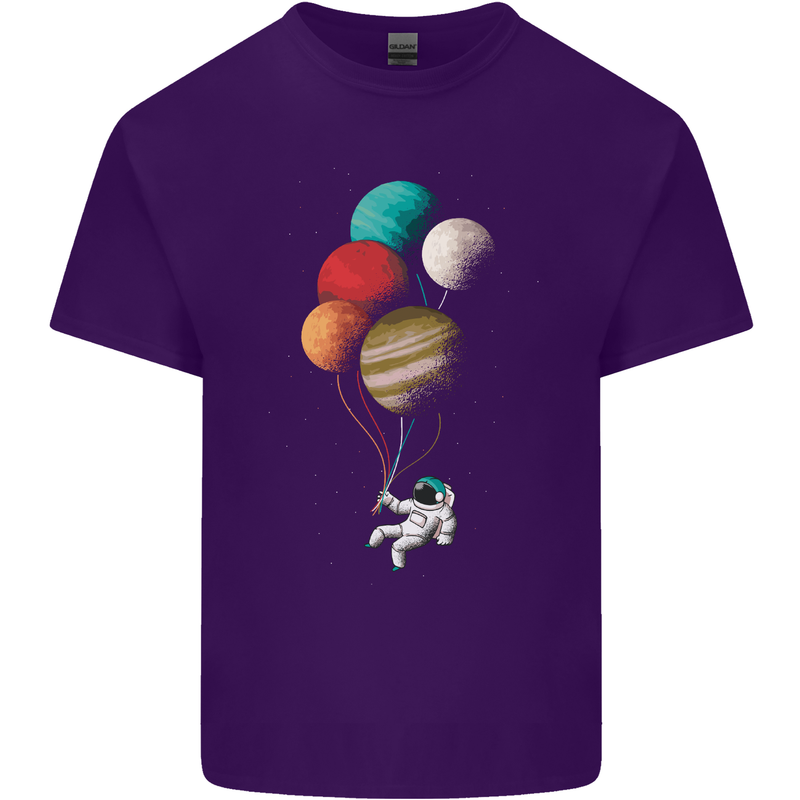 An Astronaut With Planets as Balloons Space Mens Cotton T-Shirt Tee Top Purple