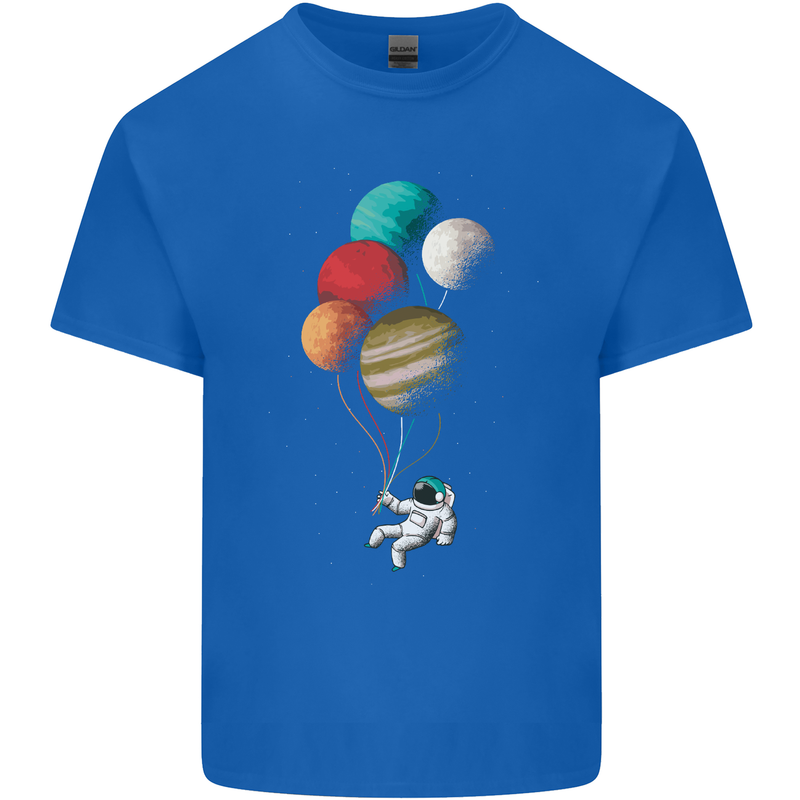 An Astronaut With Planets as Balloons Space Mens Cotton T-Shirt Tee Top Royal Blue