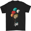 An Astronaut With Planets as Balloons Space Mens T-Shirt Cotton Gildan Black
