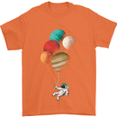 An Astronaut With Planets as Balloons Space Mens T-Shirt Cotton Gildan Orange