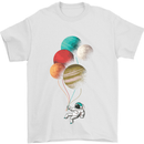 An Astronaut With Planets as Balloons Space Mens T-Shirt Cotton Gildan White