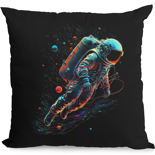 An Astronaut in Outer Space Man Mens Womens Kids Unisex Black Cushion Cover
