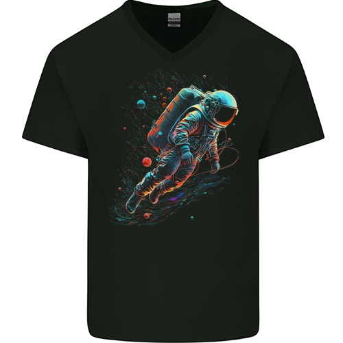 An Astronaut in Outer Space Man Mens Womens Kids Unisex Black Mens V-Neck T-Shirt