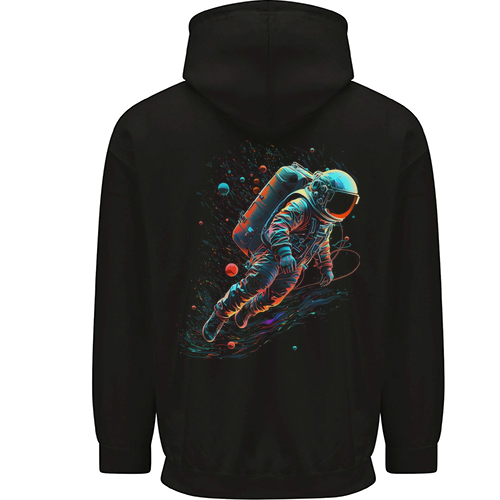 An Astronaut in Outer Space Man Mens Womens Kids Unisex Black Zip Up Hoodie Back Print