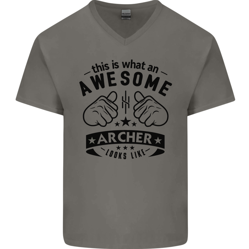 An Awesome Archer Looks Like Archery Mens V-Neck Cotton T-Shirt Charcoal