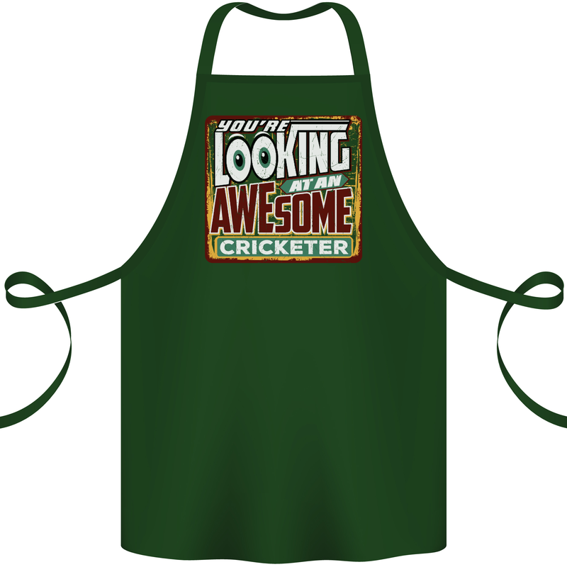An Awesome Cricketer Cotton Apron 100% Organic Forest Green