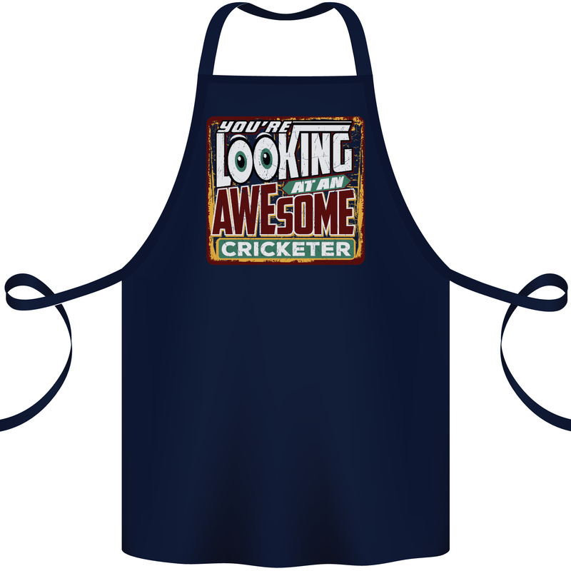 An Awesome Cricketer Cotton Apron 100% Organic Navy Blue
