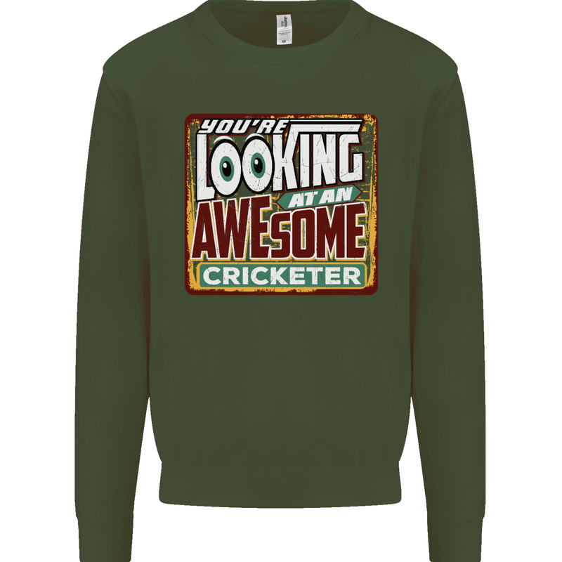 An Awesome Cricketer Kids Sweatshirt Jumper Forest Green
