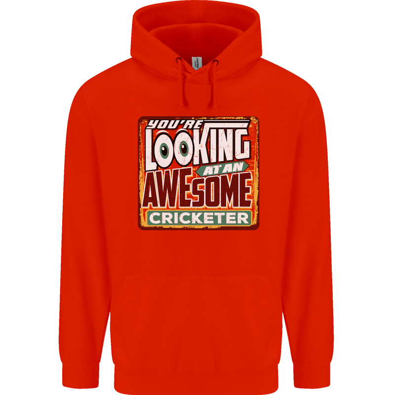 An Awesome Cricketer Mens 80% Cotton Hoodie Bright Red