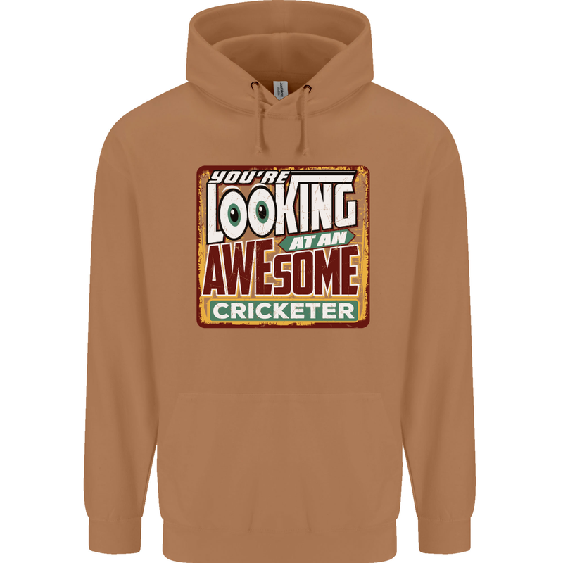 An Awesome Cricketer Mens 80% Cotton Hoodie Caramel Latte