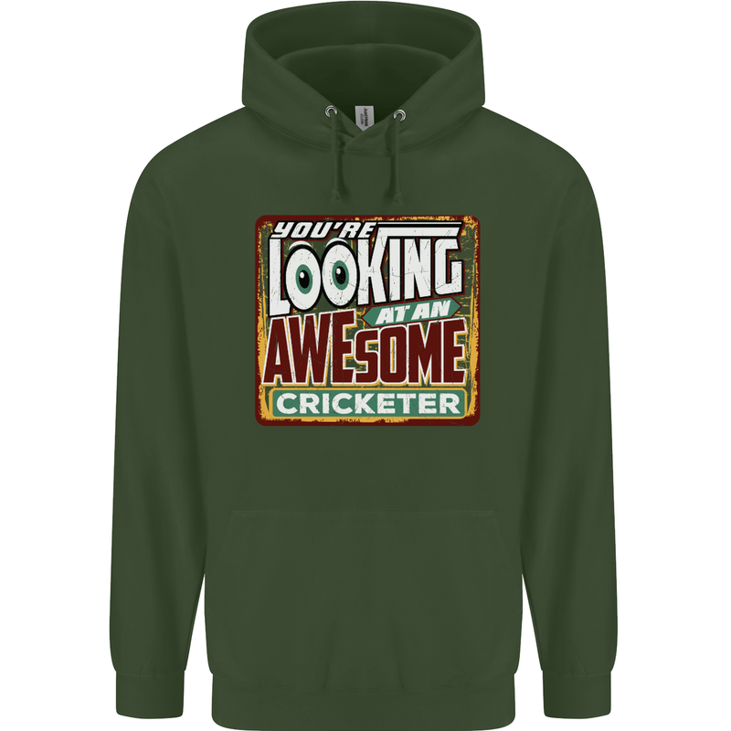 An Awesome Cricketer Mens 80% Cotton Hoodie Forest Green