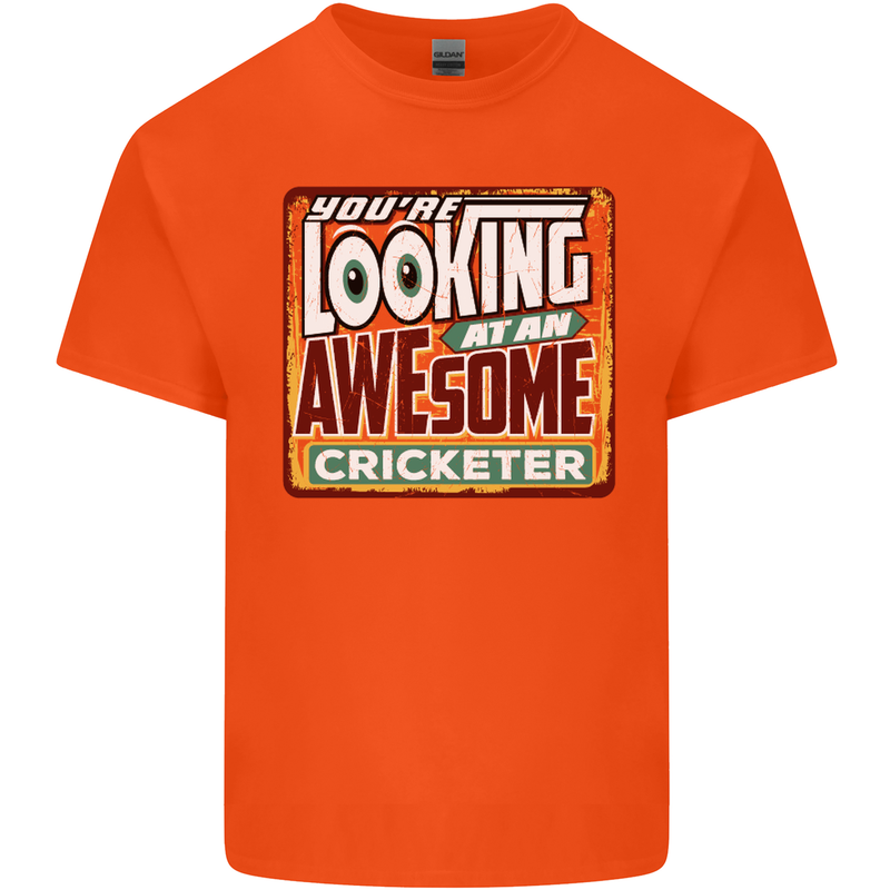 An Awesome Cricketer Mens Cotton T-Shirt Tee Top Orange