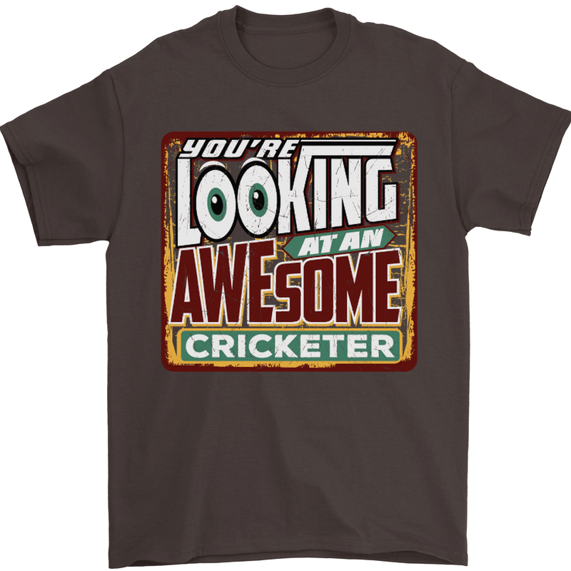 An Awesome Cricketer Mens T-Shirt Cotton Gildan Dark Chocolate
