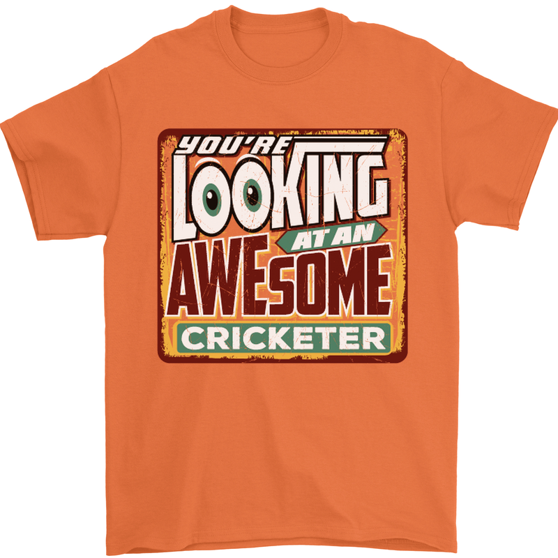 An Awesome Cricketer Mens T-Shirt Cotton Gildan Orange