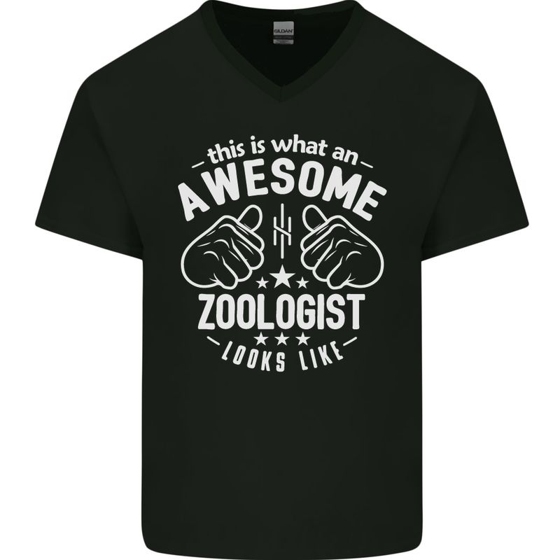 An Awesome Zoologist Looks Like Mens V-Neck Cotton T-Shirt Black