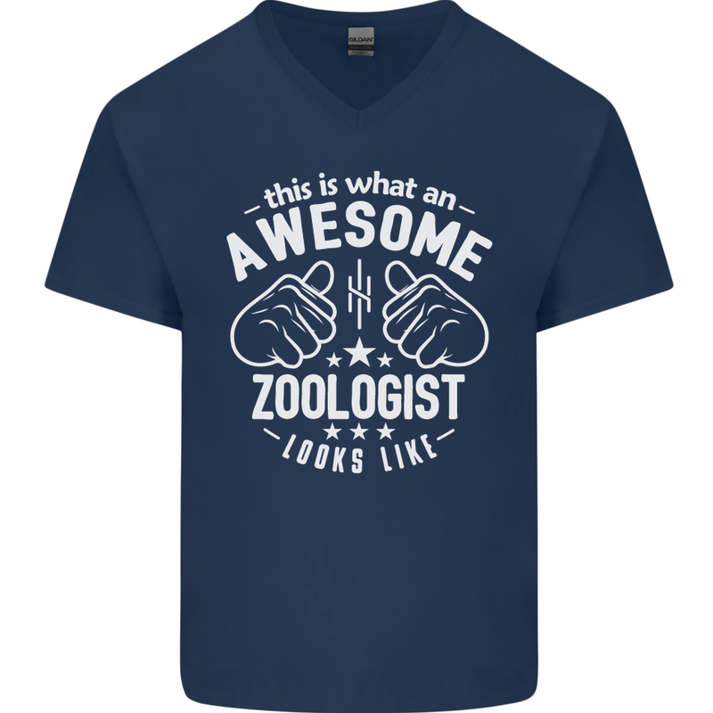 An Awesome Zoologist Looks Like Mens V-Neck Cotton T-Shirt Navy Blue