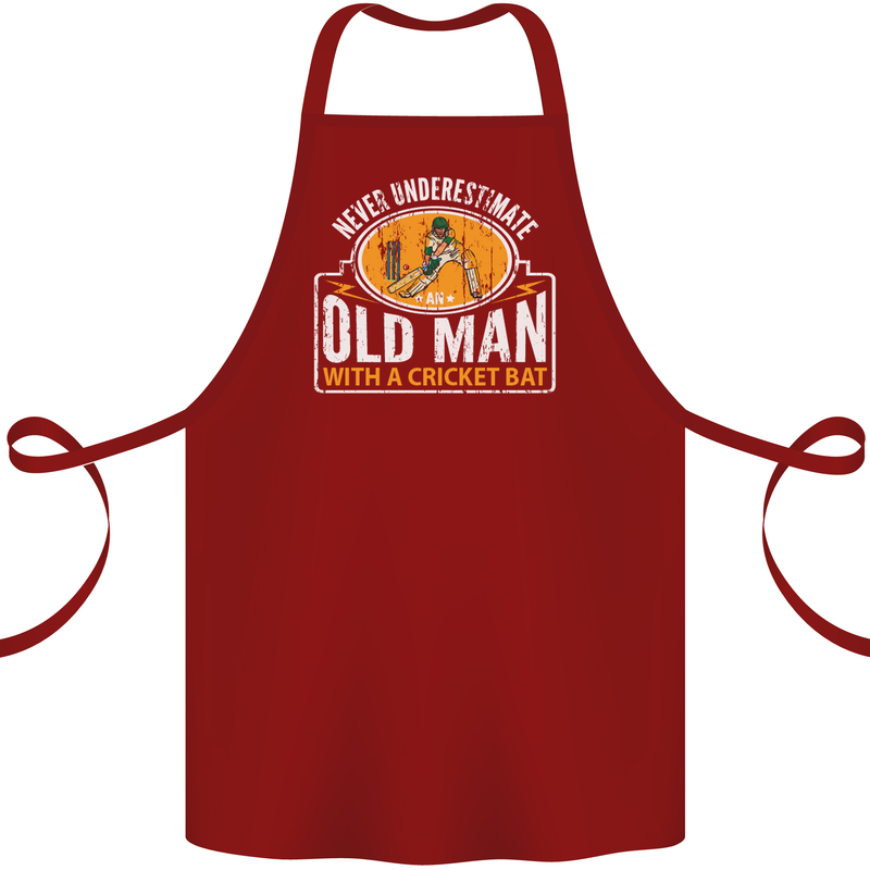 An Old Man With a Cricket Bat Cricketer Cotton Apron 100% Organic Maroon