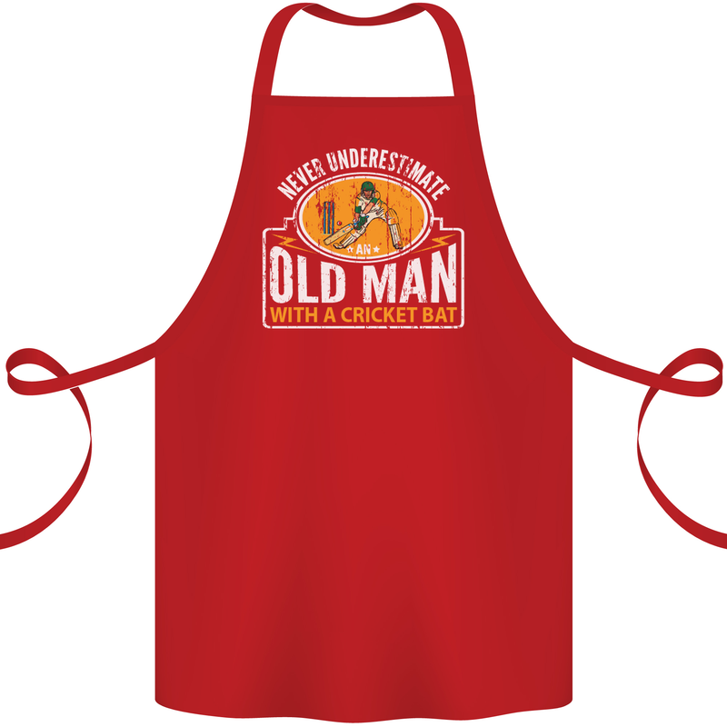 An Old Man With a Cricket Bat Cricketer Cotton Apron 100% Organic Red