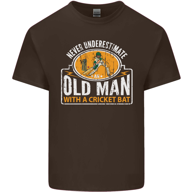 An Old Man With a Cricket Bat Cricketer Mens Cotton T-Shirt Tee Top Dark Chocolate