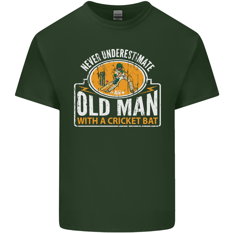 An Old Man With a Cricket Bat Cricketer Mens Cotton T-Shirt Tee Top Forest Green