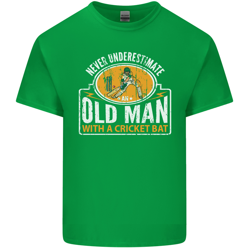 An Old Man With a Cricket Bat Cricketer Mens Cotton T-Shirt Tee Top Irish Green