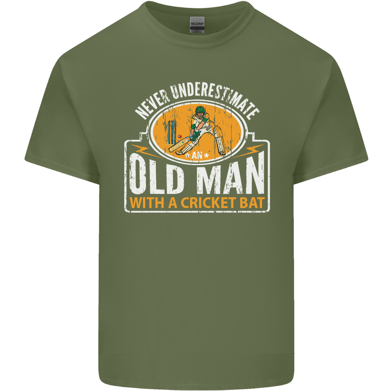 An Old Man With a Cricket Bat Cricketer Mens Cotton T-Shirt Tee Top Military Green