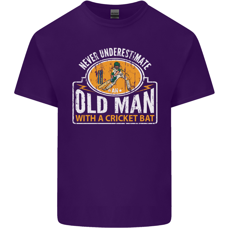 An Old Man With a Cricket Bat Cricketer Mens Cotton T-Shirt Tee Top Purple