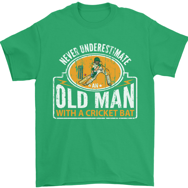 An Old Man With a Cricket Bat Cricketer Mens T-Shirt Cotton Gildan Irish Green