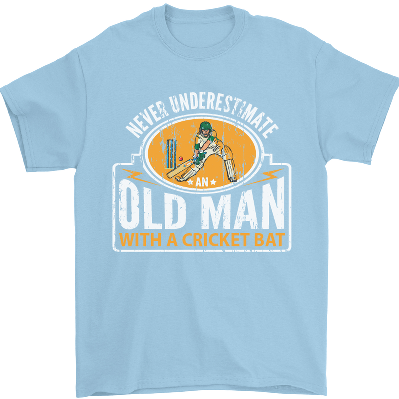 An Old Man With a Cricket Bat Cricketer Mens T-Shirt Cotton Gildan Light Blue