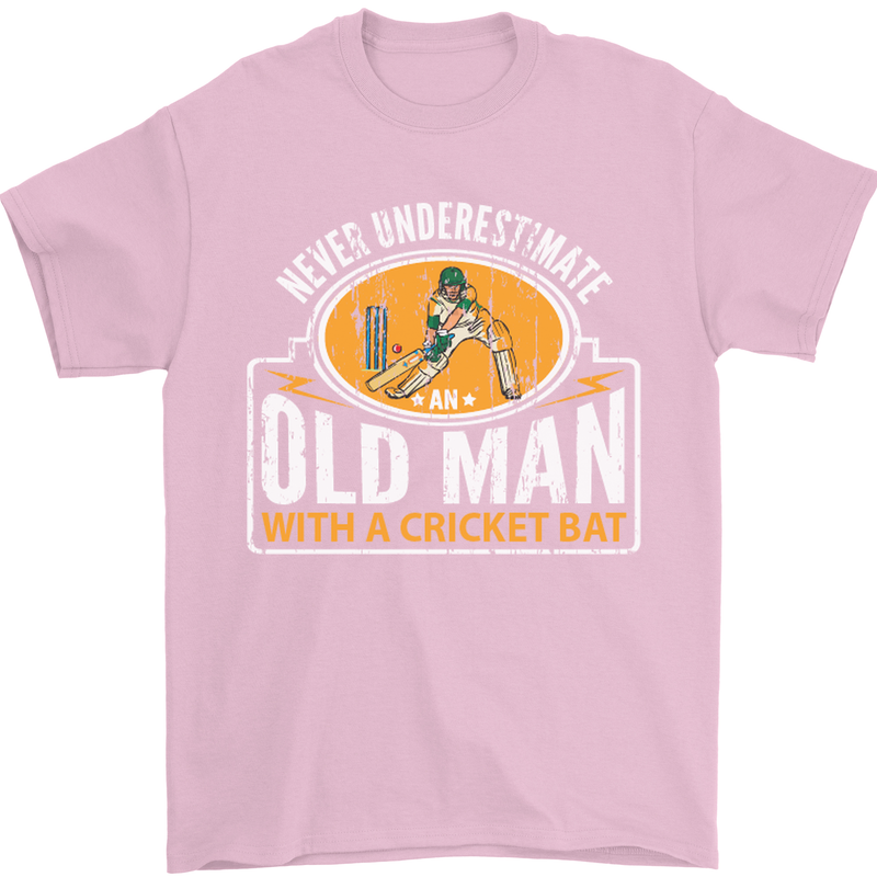An Old Man With a Cricket Bat Cricketer Mens T-Shirt Cotton Gildan Light Pink