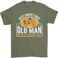 An Old Man With a Cricket Bat Cricketer Mens T-Shirt Cotton Gildan Military Green
